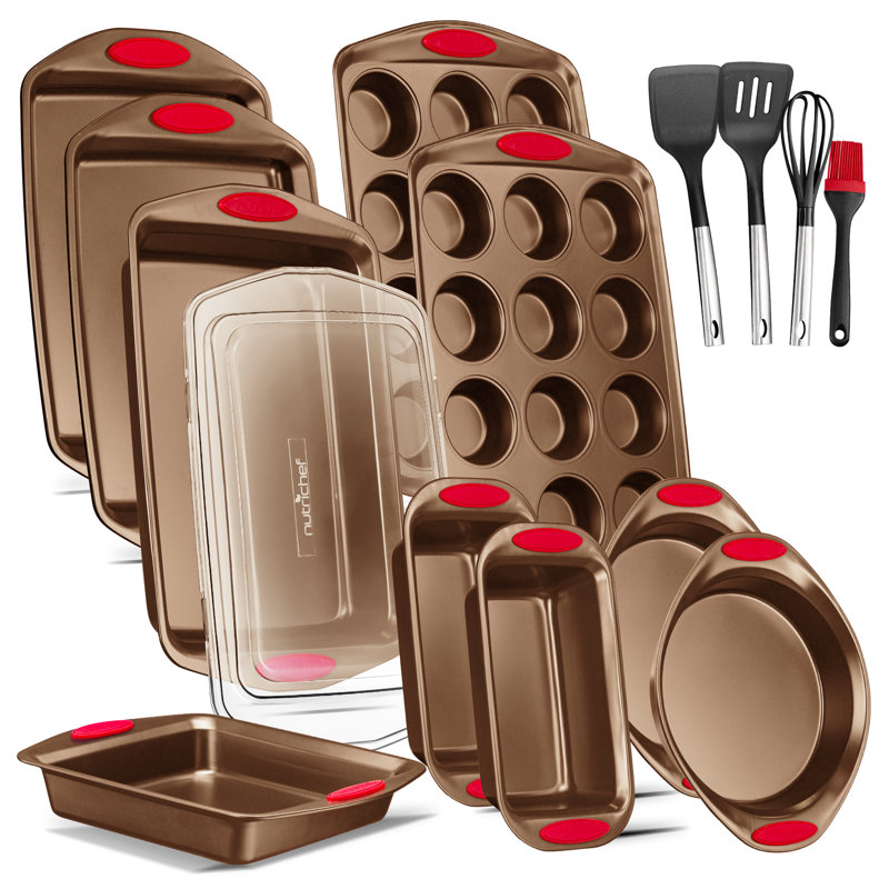 NutriChef 15 Piece Non-Stick Steel Bakeware Set, Gold