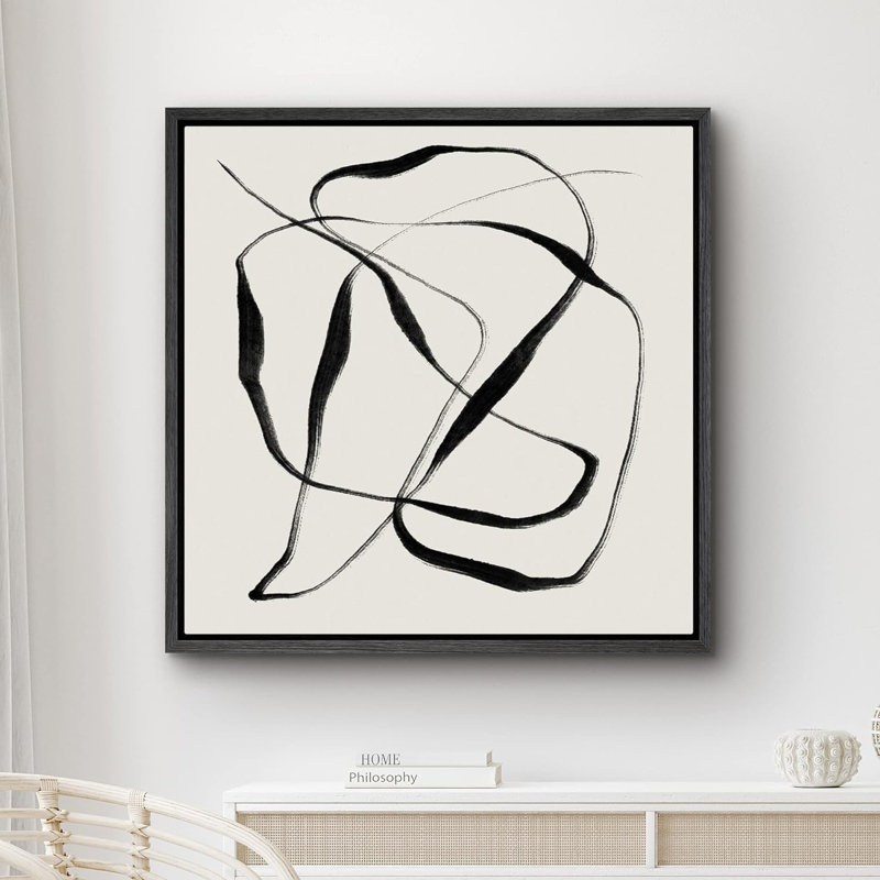 «Geometric Paint Stroke Ribbon Collage», reproduction sur toile flottante, H 24 po x l 24 po x P 1,5 po, Noir