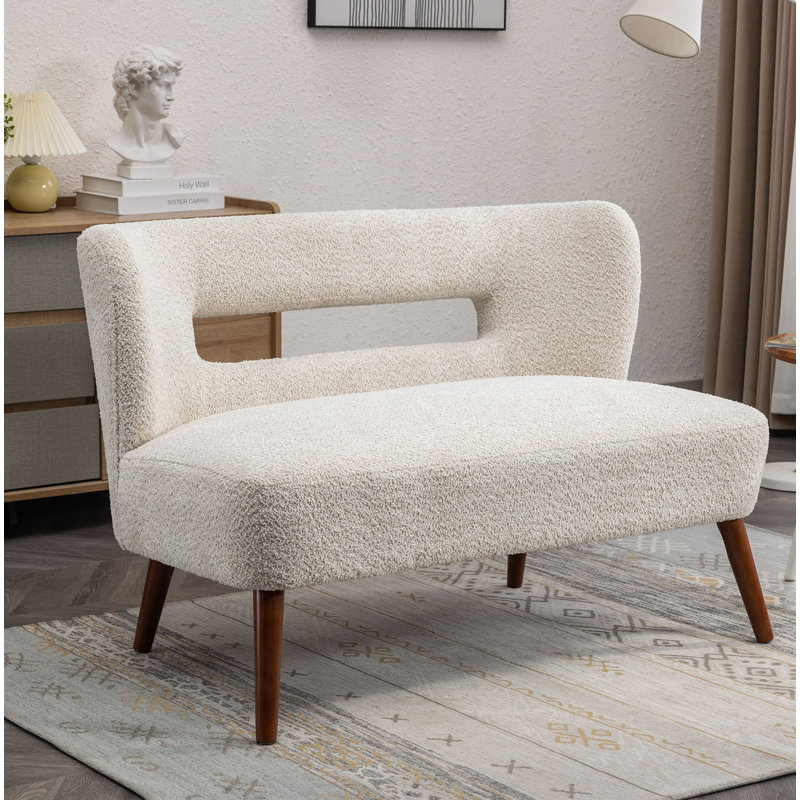 Ashyia 45.47'' Loveseat with Rubberwood Legs, Beige Polyester Blend