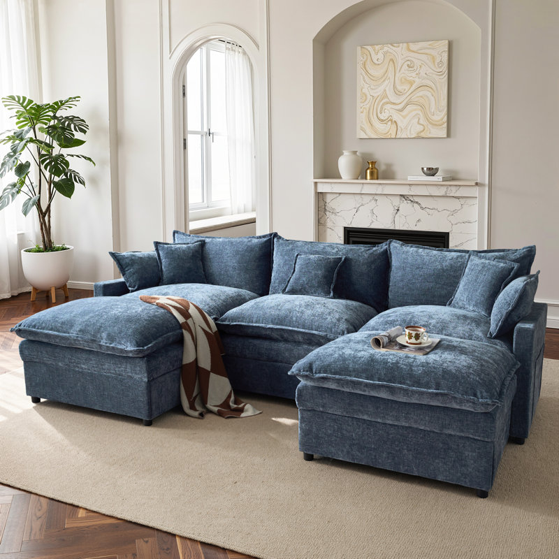 Canapé modulaire 107 po avec repose-pieds 107 po, Chenille bleu