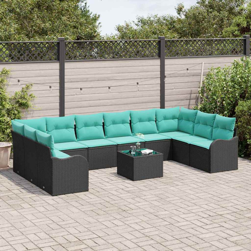 Ensemble de canapé avec coussin vidaXL 11 pièces noir, Coussin bleu / cadre noir