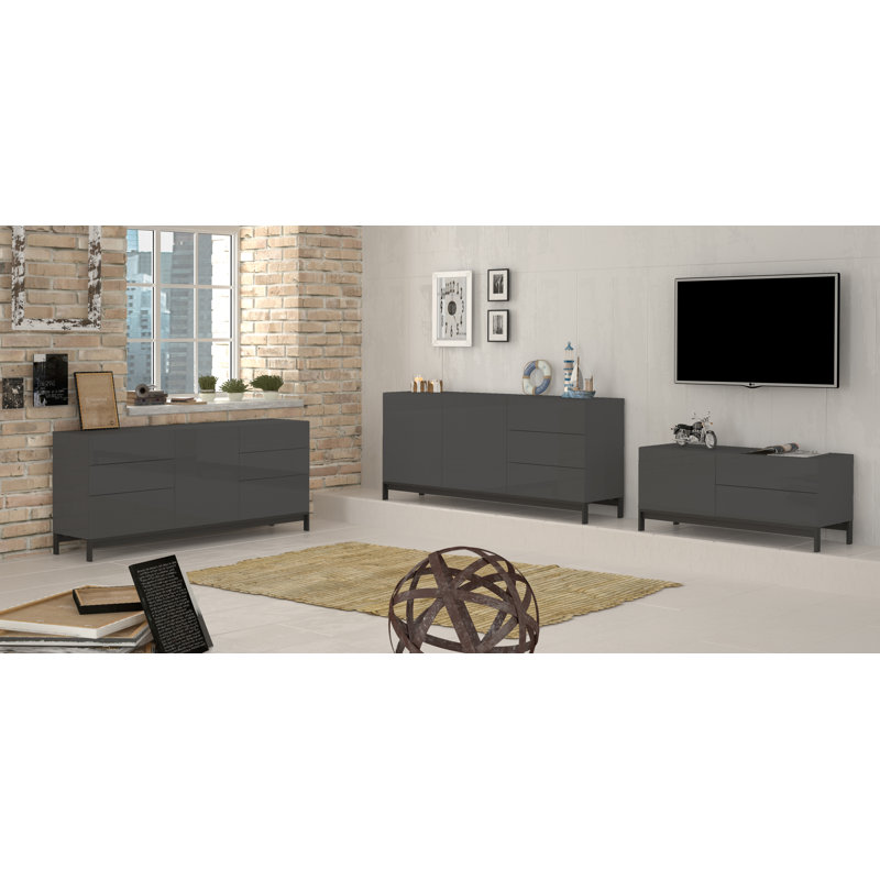 Feliciano 170 Cm Wide 3 Drawer Sideboard, Glossy Anthracite
