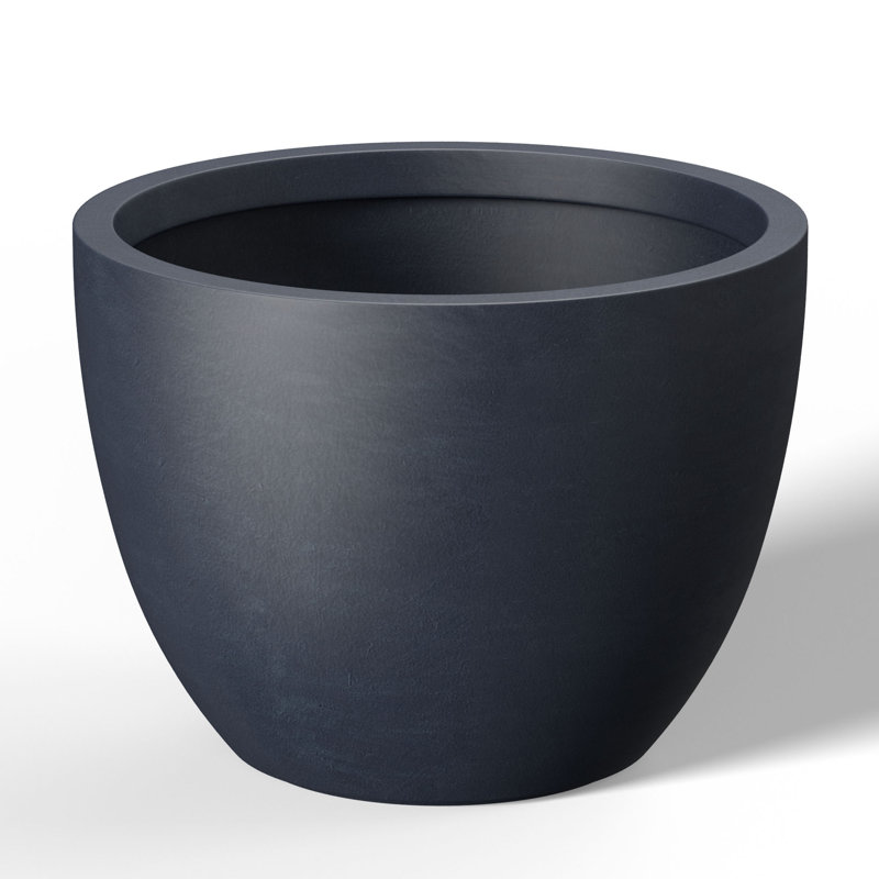 Grand pot / pot rond en béton avec trous de drainage, Gris granite, 13" H x 17.32" W x 17.32" D