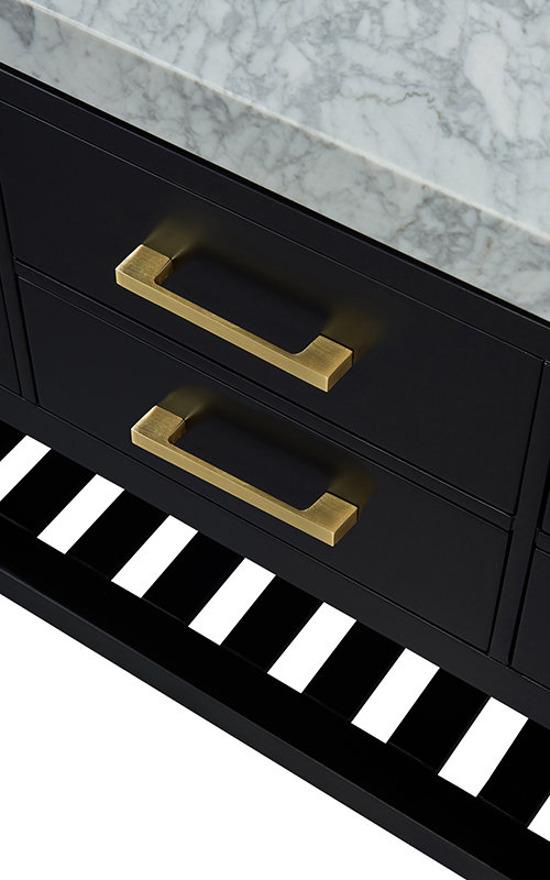 Elizabeth 48'' W Single Vanity, Carrara White, Black Onyx, Gold