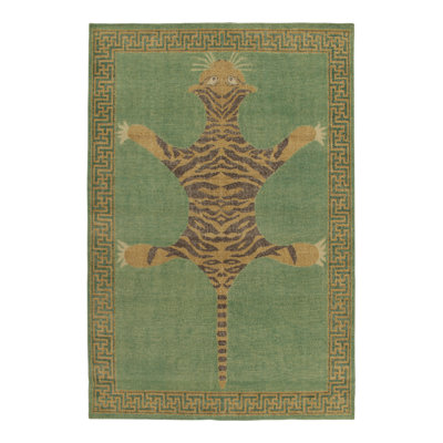 Distressed Homage Hand Knotted Wool Animal Print Area Rug