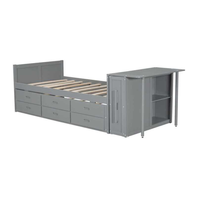 Lit plateforme simple en bois multifonctionnel avec bureau intégré et tablette de rangement pour une utilisation optimale de l'espace