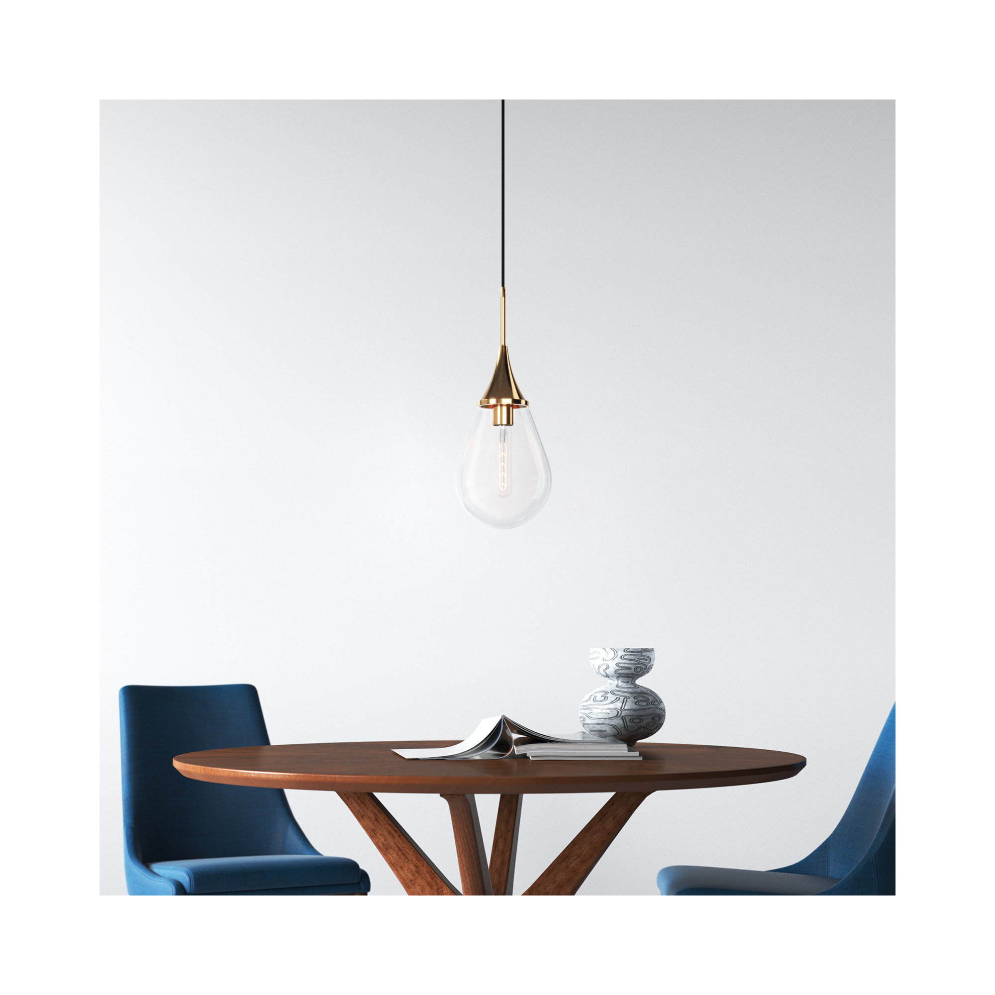 Hoye Single Light Glass Dimmable Pendant, Gold, Clear, 19.12"H x 7.63"W x 7.63"D
