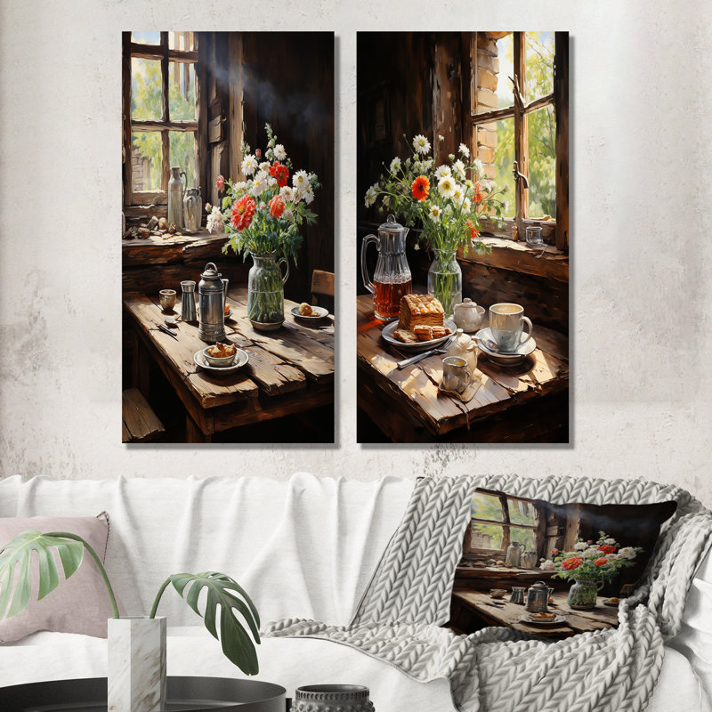 «Rustic Morning» - ensemble de 2 impressions sur toile déjeuner, H 28 po x l 25 po, Toile tendue