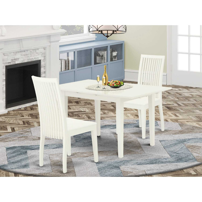 3 Piece Dinette Set for Small Spaces Contains a Rectangle Dining Table with Butterfly Leaf and 2 Kitchen Dining Chairs, 32x54 Inch, Linen White