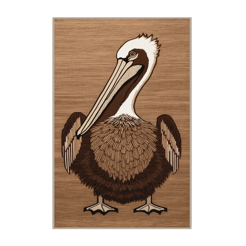 Washable Brown Pelican Birds Area Rug, Rectangle 8' x 12'