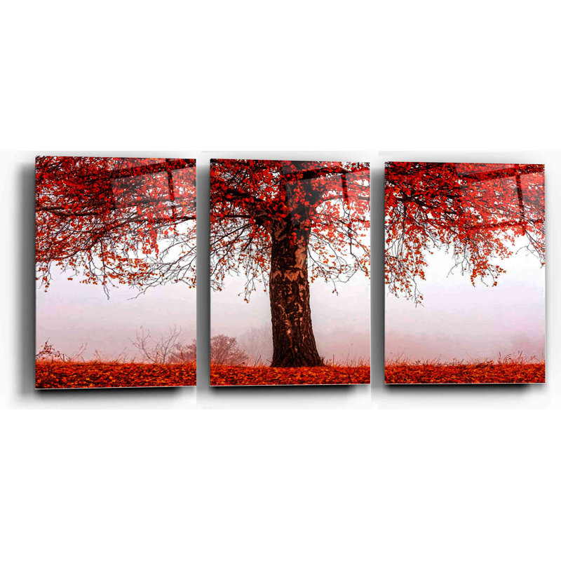 3 piece "Red Falling" Acrylic Wall Art, 42" x 20"