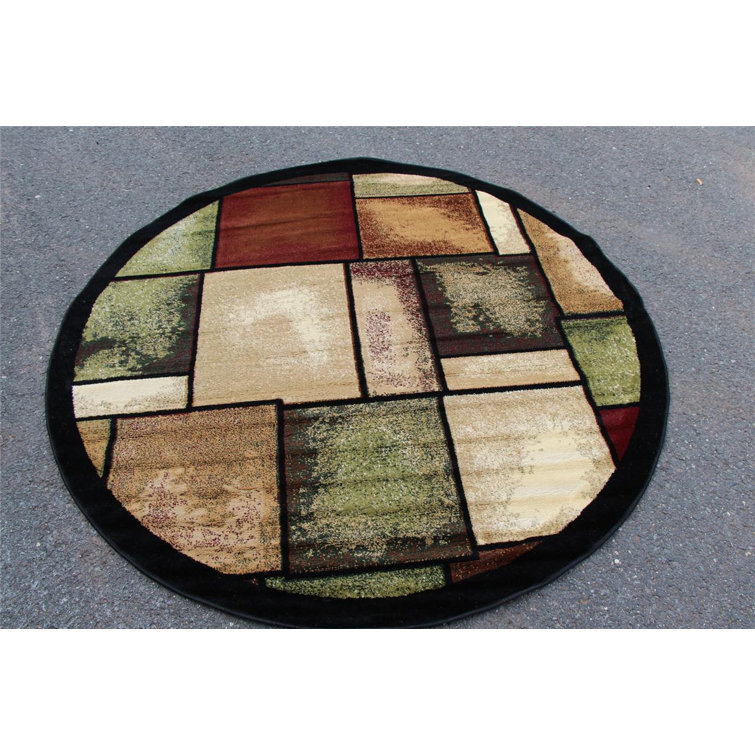 Vert géométrique/Tapis décoratif brun