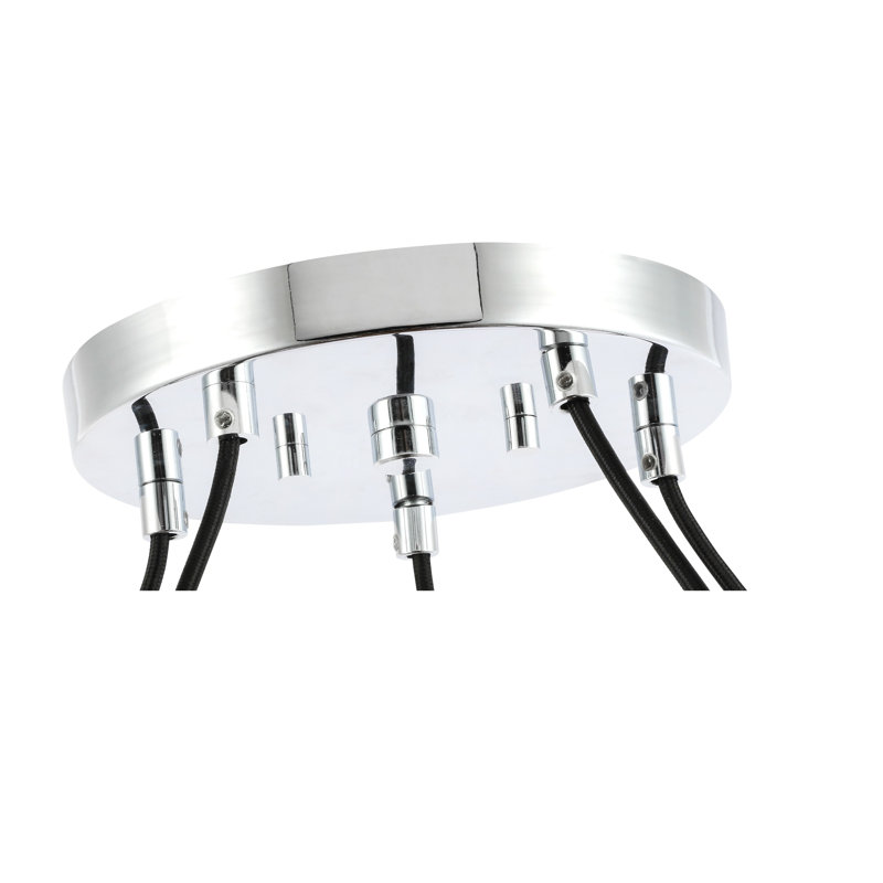 Luminaire suspendu cylindre grappe 5 lumières Herr, Chrome