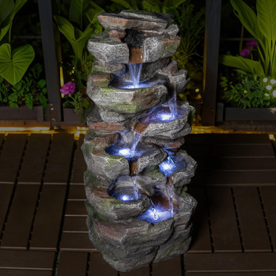 Drew 23.6'' Resin Rock Waterfall Outdoor Fountain with LED Light