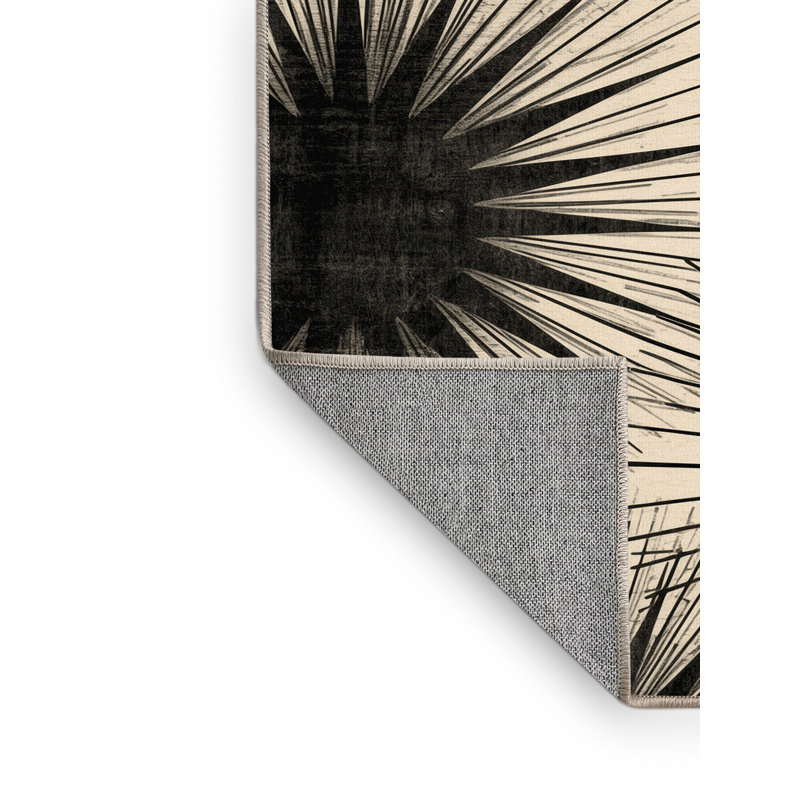 Machine Washable Manhasset Art Deco Starburst Rug in Beige – Beige Binding, 3x5
