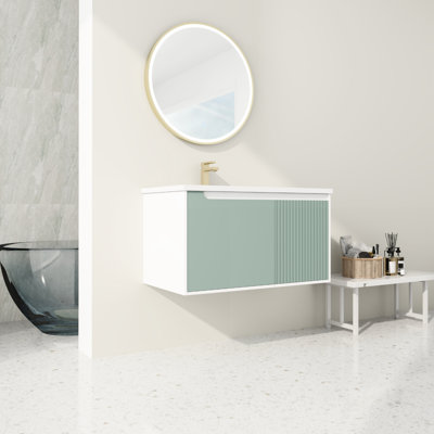 36" Bathroom Cabinet - Ceramic Sink Mint Hue 36'' Vanity, Sink, , Modern Style Cabinet, Long-Lasting Material
