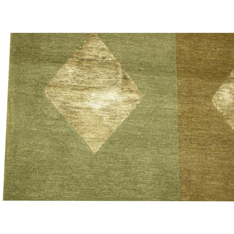Tapis géométrique en laine noué à la main vert / brun