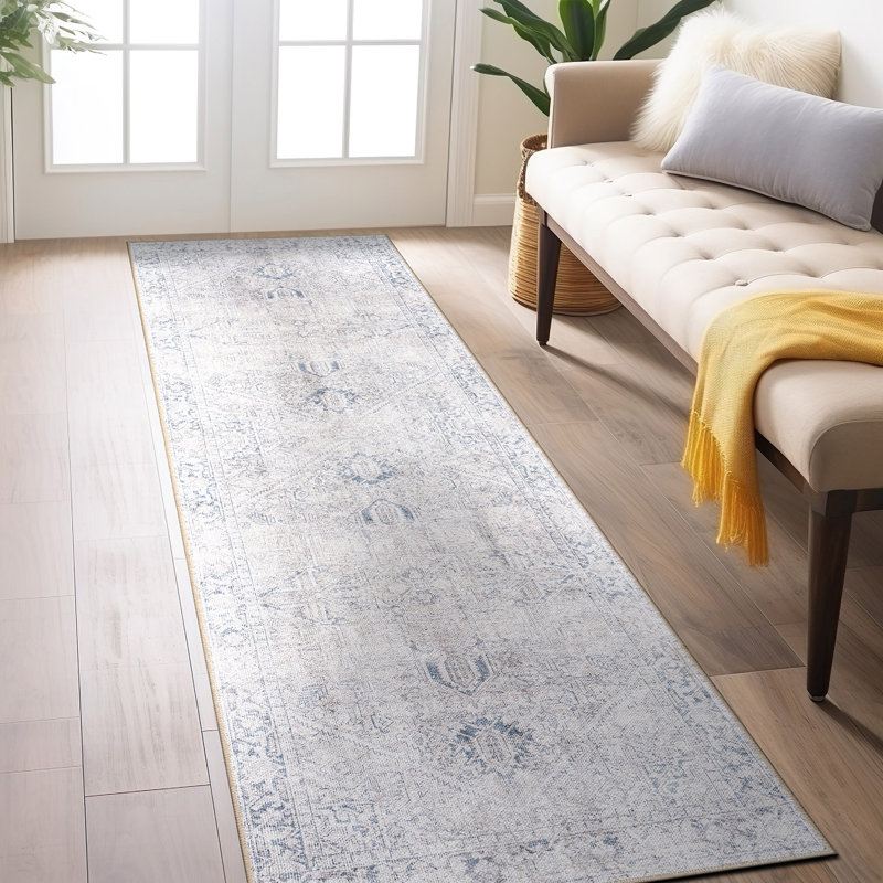 Tapis vintage antidérapant lavable à la machine Boho, Tapis de couloir 2 pi 6 po x 10 pi