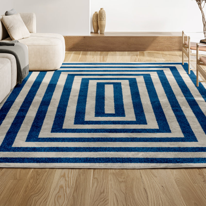 Tapis bleu marine / ivoire Isibeal, Rectangle 4pi x 6 pi