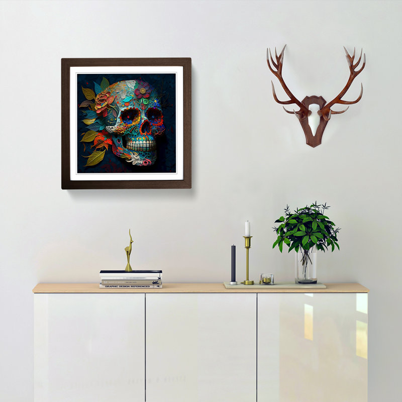 Sugar Skull Neo-Impressionism - Framed Print, Walnut