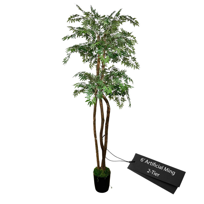 Arbre artificiel fait à la main à 2 niveaux avec bois véritable 6 pi Ming