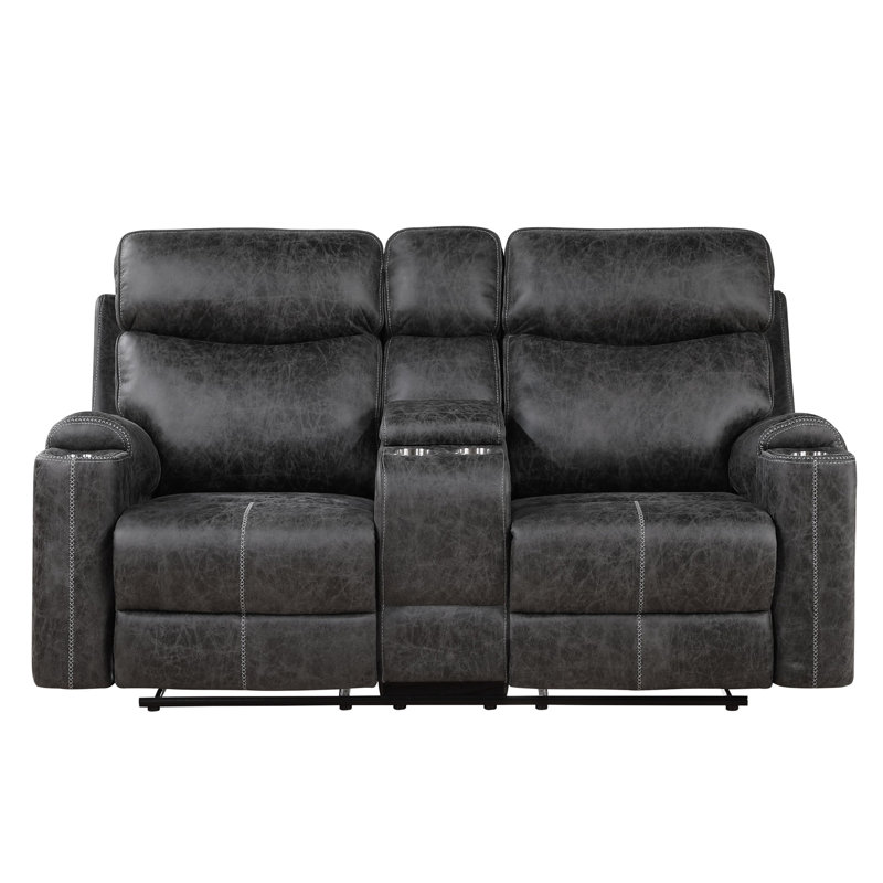 Hirah Dark Gray Microfiber Manual Recliner Loveseat With Cupholder Function And Built-In USB Port
