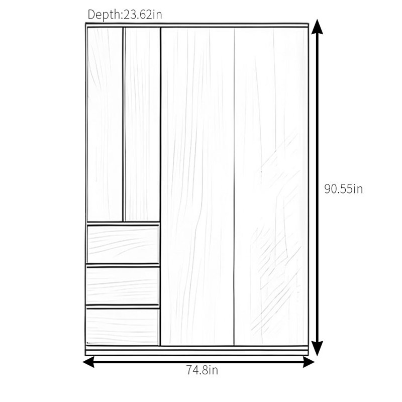 Garde-robe rétro simple et classique, H 90,55 po x l 74,8 po x P 23,62 po