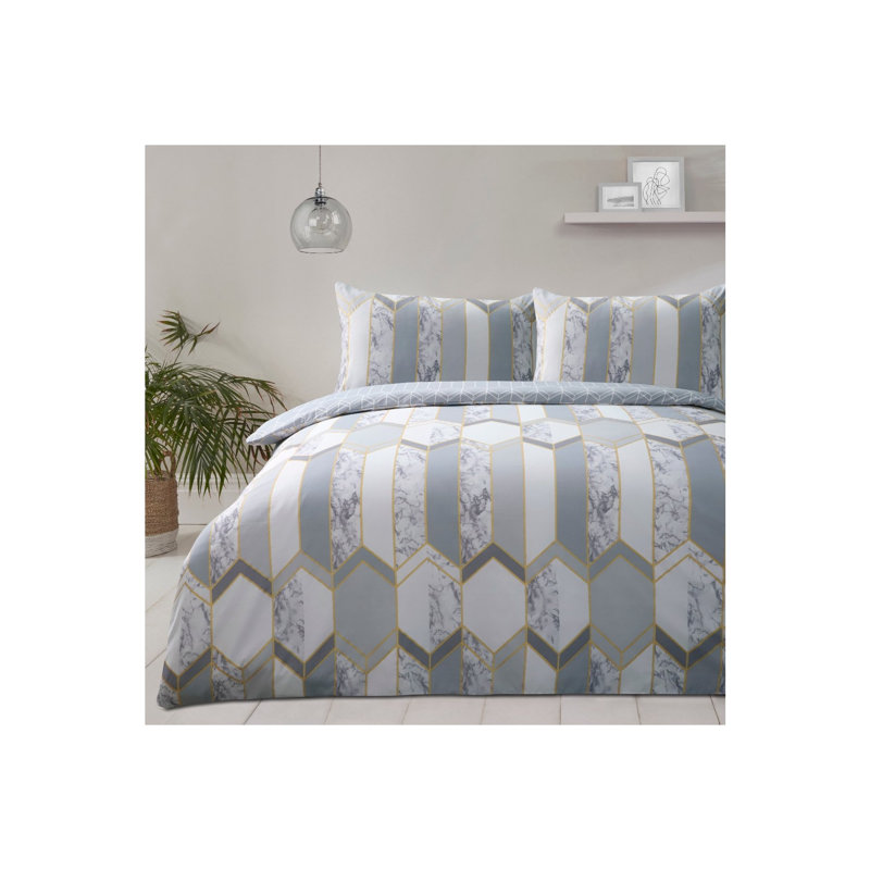 Gadbois Polyester Geometric Shapes Duvet Cover Set with Pillowcases Included, Double - 2 Standard Pillowcases, Blush Pink