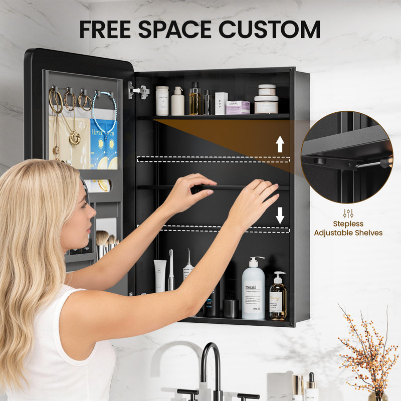 Recessed or Surface Mount Medicine Cabinet with Mirror & Adjustable Shelves & Behind-the-door Storage