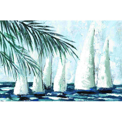 " Sailboats Behind The Palms " Painting Print