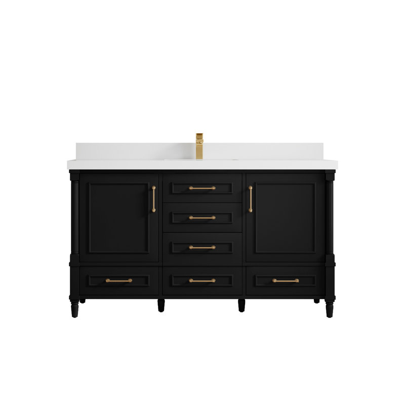 Ensemble de meuble-lavabo simple 60 po Aberdeen, Blanc, Noir