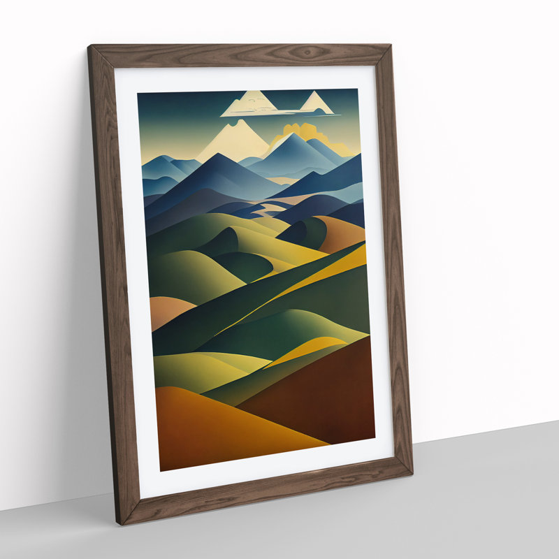 XV1022-362X Abstract Mountain Landscapes No.5 - Print, Walnut Framed, White, 36cm H x 27cm W