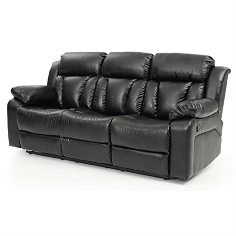 Springfield Faux Leather Pillow Top Arm Reclining Sofa, Black Faux Leather, 41'H x 85"W x 37"D