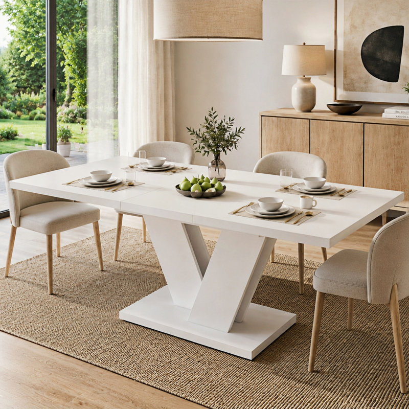 Extendable Dining Table 4-6 Seater V-Shaped Legs, White
