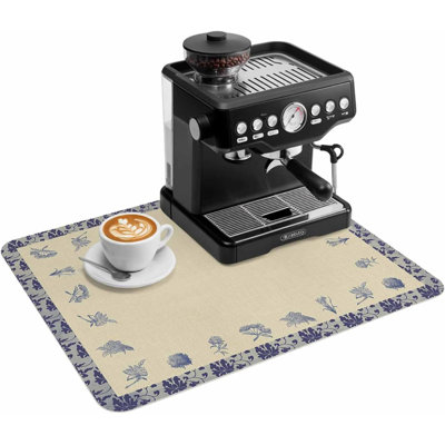 Tapis de cuisine/bar à café vintage chic, motif floral en porcelaine, absorbant et antidérapant, idéal pour égoutter la vaisselle et décorer le comptoir de la cuisine. Couleur : lin beige rétro. Dimensions : 51 x 81 cm.