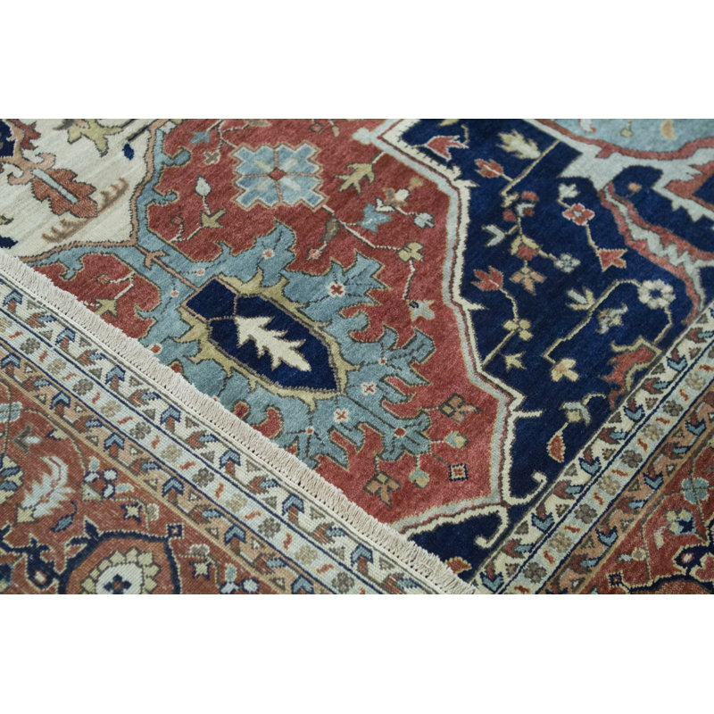 Wool Oriental Area Rug in Rust/Blue/Beige