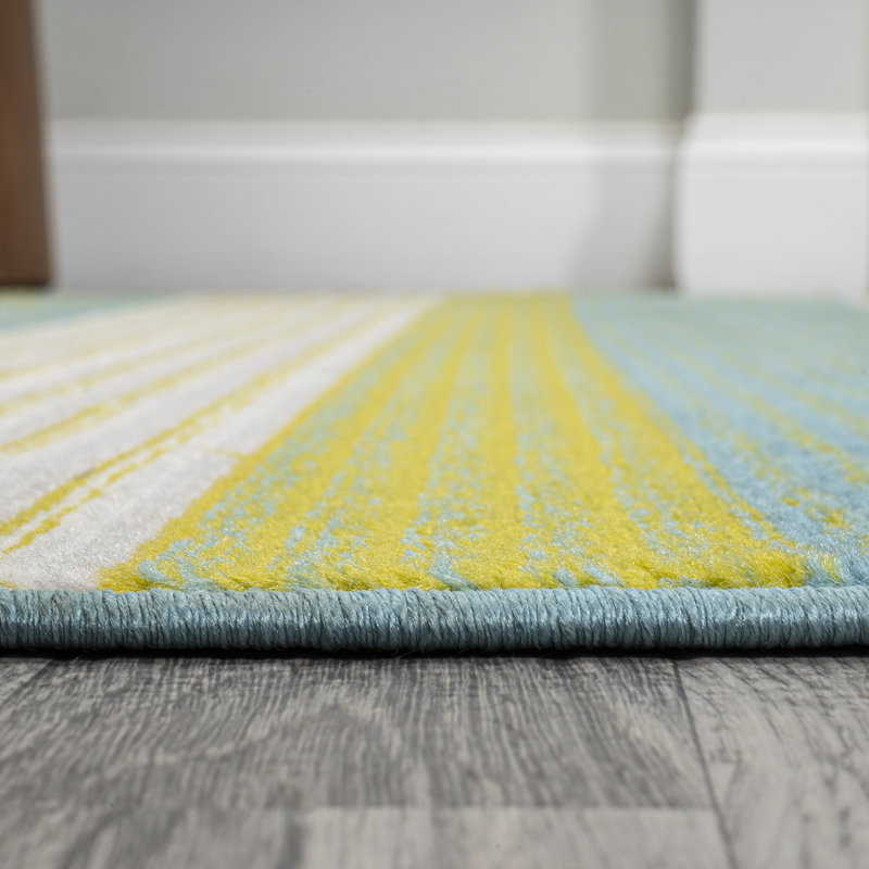 Tapis rayé vert / bleu Aliyaah, Rectangle 3 pi 11 po x 6 pi