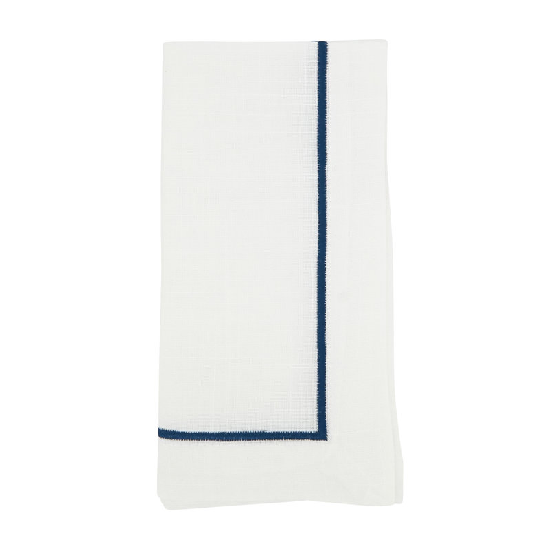 Odelle Embroidered Line Design Dinner 4 Piece Napkin Set, Navy Blue