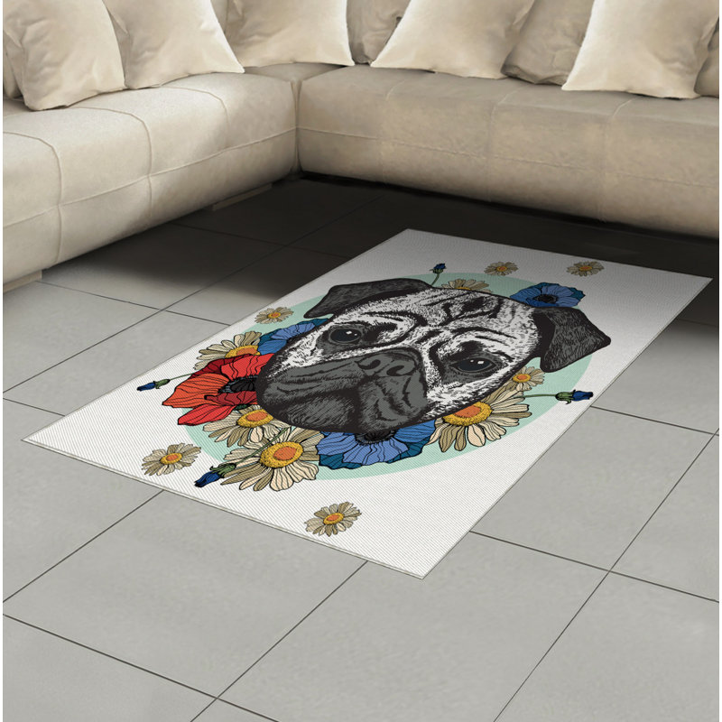 Pug High Density Long Fiber Poly Threads Decorative Area Rug Carpet, Rectangle 4' x 5'8"