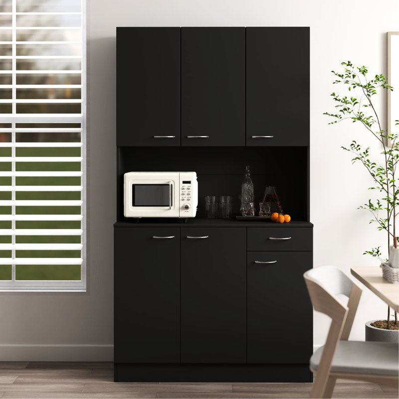 Armoire haute de 69,64 po pour la chambre à coucher en noir. 6 portes, 1 tablette ouverte, 1 grande armoire longue durée, 6 portes, 1 tiroir ouvert. Pièce fonctionnelle et attrayante