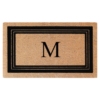 Paillasson monogrammé avec bordure classique en PVC naturel avec envers en PVC - robuste, anti-perte et facile à nettoyer