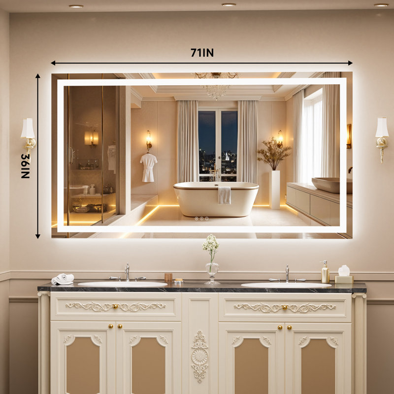Miroir de salle de bain / meuble-lavabo à DEL lumineux certifié UL avant et arrière - verre trempé antibuée à intensité variable