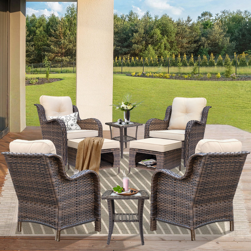 Patio Single Chairs With Cushions And Ottomans