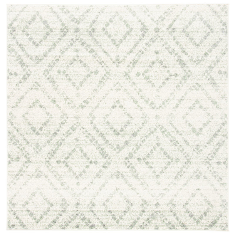 Moroccan Area Rug, Square 183cm, Ivory/Green