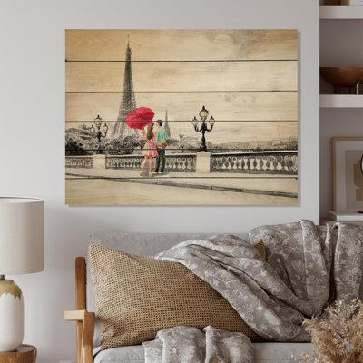 Couple romantique amoureux à Paris III - peinture sur bois sans cadre