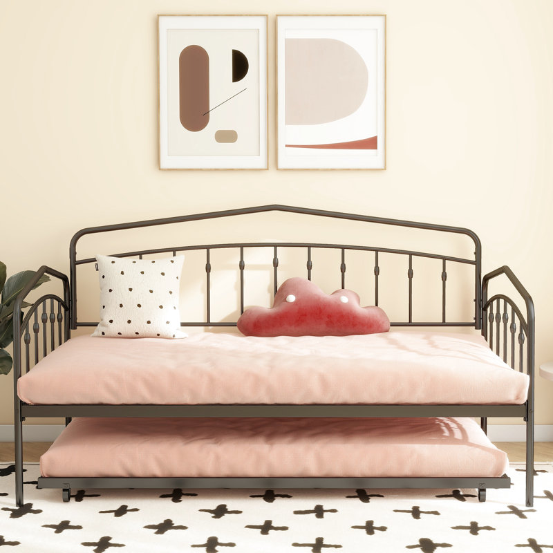 Lit de jour simple avec lit gigogne, lattes en métal noir, remarquable chambre à coucher