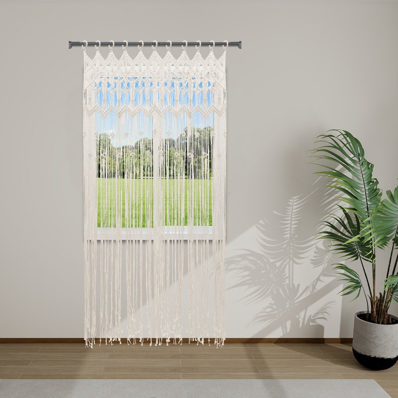Rideau de porte tissé avec anneaux en bois