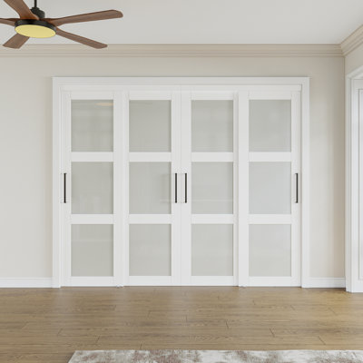 80" 3-Lite Frosted Tempered Glass Sliding Closet Door, Multi-Use Room Divider with Full Hardware, Easy Install & 4X Stronger Glass