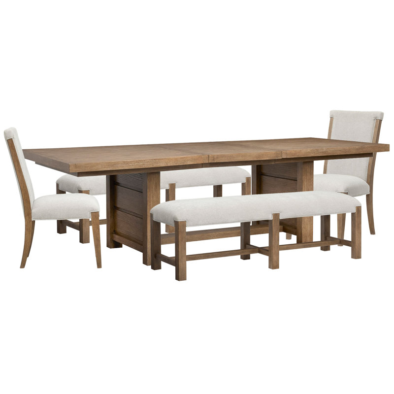 Rectangular Dining Table With 2 Benches And 2 Upholstered Side Chairs, 5 Pieces: Table, 2 Benches, 2 Chairs