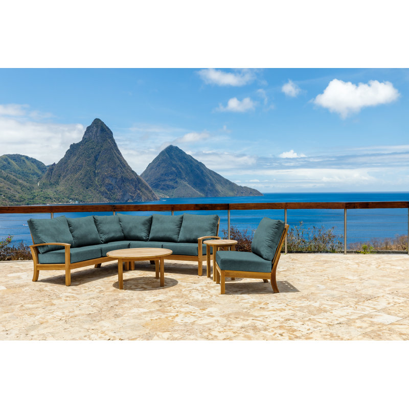 St. Lucia Teak Outdoor Sectional Armless Chair, Cast Lagoon Sunbrella® Plainweave